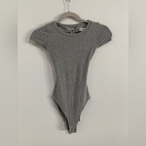 Abercrombie & Fitch Gray Ribbed Lace Up Back Bodysuit XS